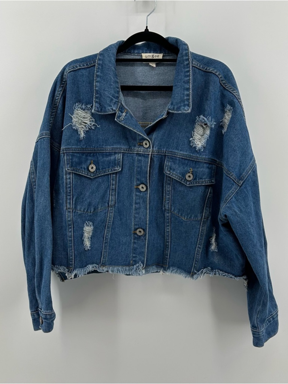 Umgee Distressed Cropped Denim Jacket